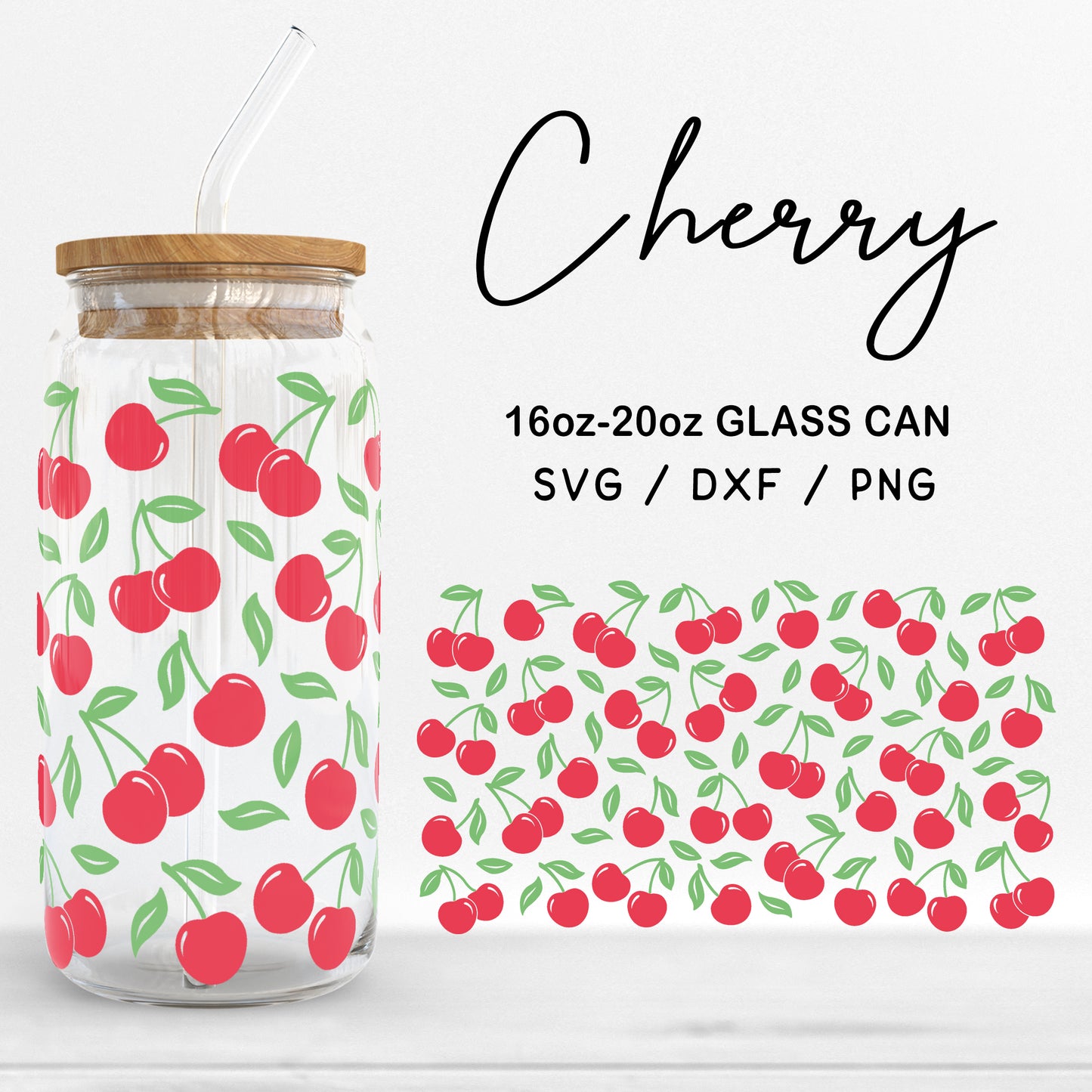 Glass 16oz | 20oz Cherry Svg Files, Fruit Glass Svg, Cherries Clipart, Cherry Print PNG, Cherry Pattern Glass Wrap Cut File Digital Download