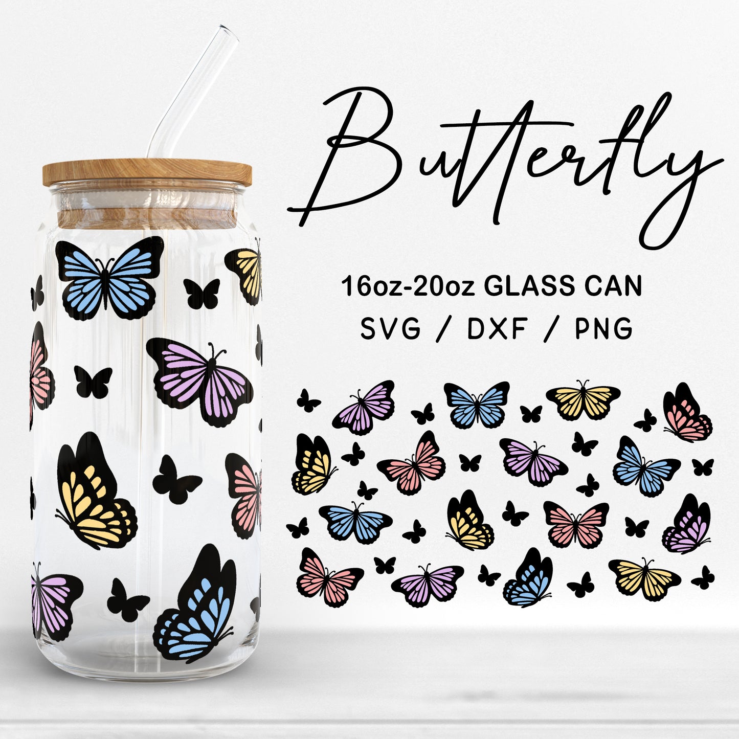 Glass 16oz | 20oz Butterfly Svg Files, Butterflies Print Svg, Butterfly Clipart, Butterfly Pattern Glass Wrap cut files Digital Download