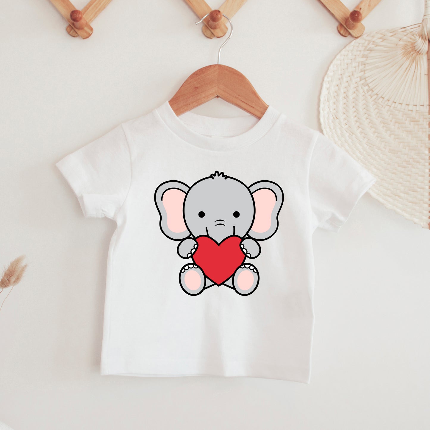 Valentine Elephant SVG, Cute animal with Heart Vector, Kids Baby Elephant Shirt PNG, Valentine's day Ornament Cut files Digital Download