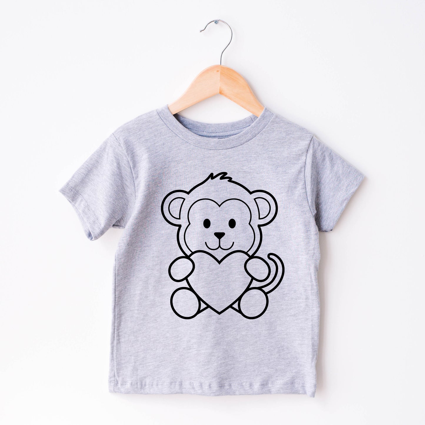 Monkey with Heart SVG, Valentine's Day Animal Clipart, Cute Monkey Outline Vector, Kids Valentine Gift, Monkey Cut files Digital Download