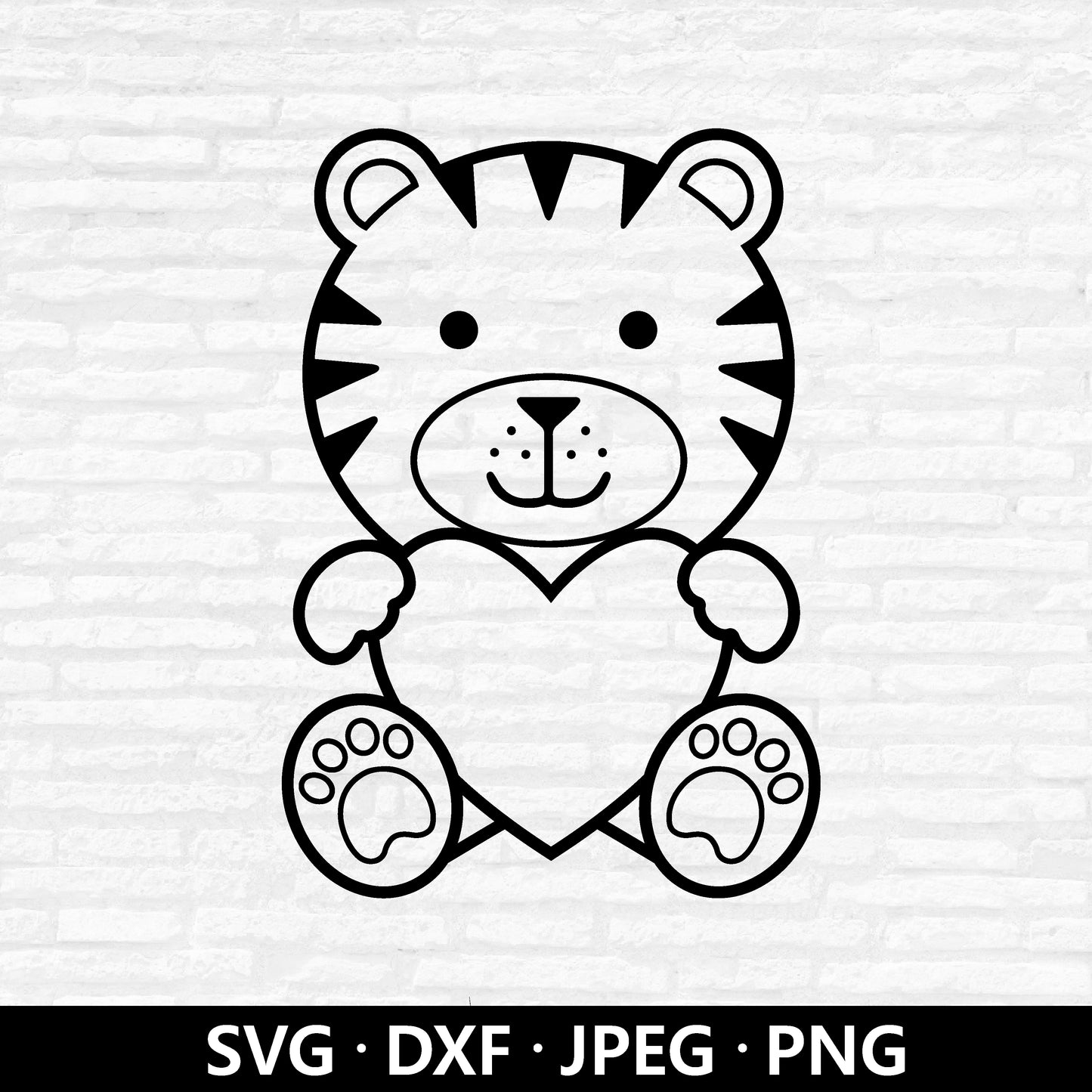 Tiger with Heart SVG, Valentine's Day Animal Clipart, Cute Tiger Outline, Valentine Kids Gift, Valentines Tiger Cut files Digital Download
