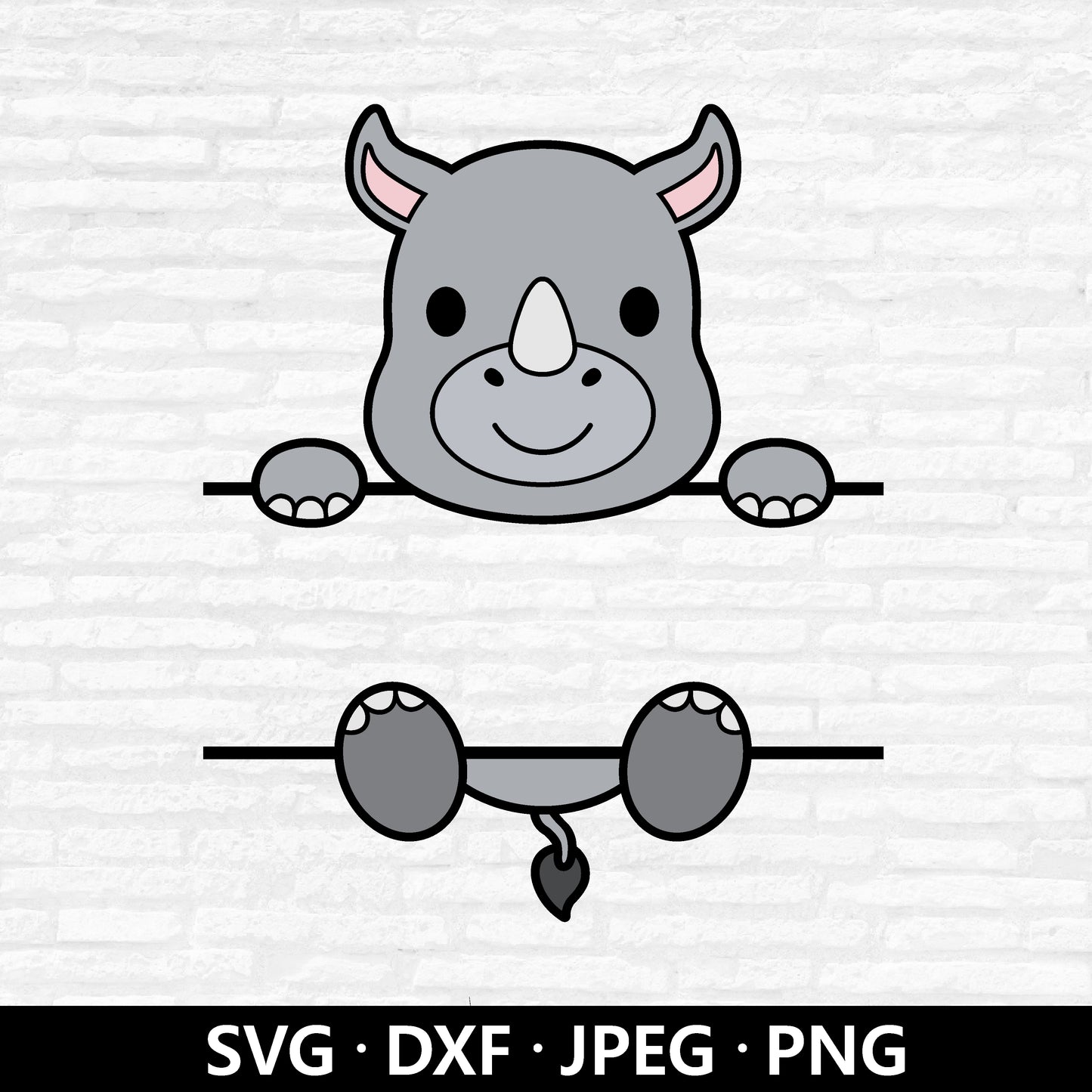 Rhino Monogram SVG, Rhino Vector, Split Monogram Svg, Cute Rhino DXF, Baby Shower Shirt, Rhinoceros Name Frame cut files Digital Download