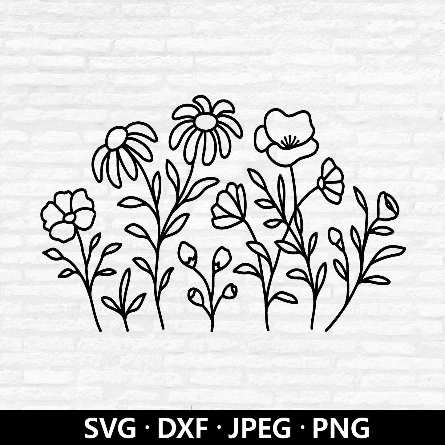 WildFlower Svg, Floral Vector, Flower Border Clipart, Botanical PNG, Wild flowers SVG, Flower Bouquet Ornament Cut files Digital Download