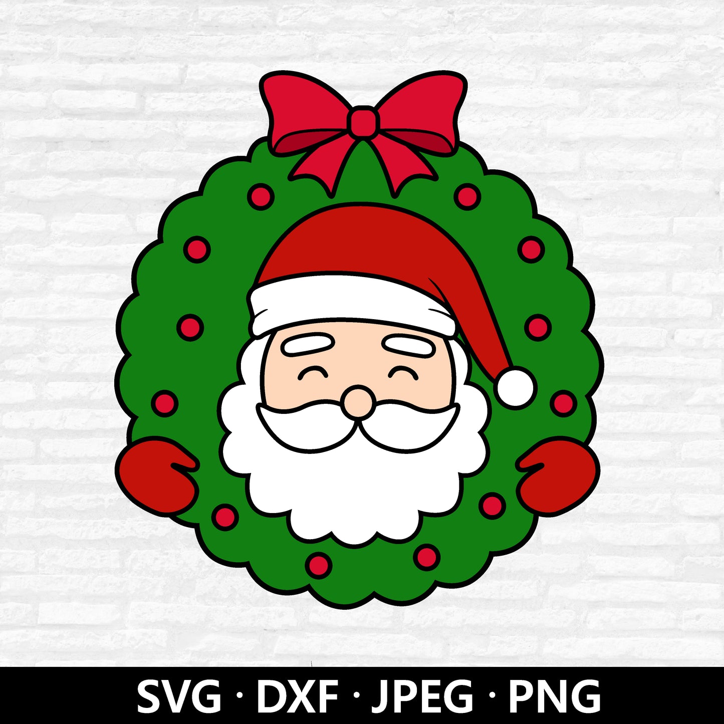Christmas Santa SVG, Christmas Wreath Vector, Cute Funny Santa Clipart, Santa Face PNG, Xmas Holiday Winter Cut files Digital Download