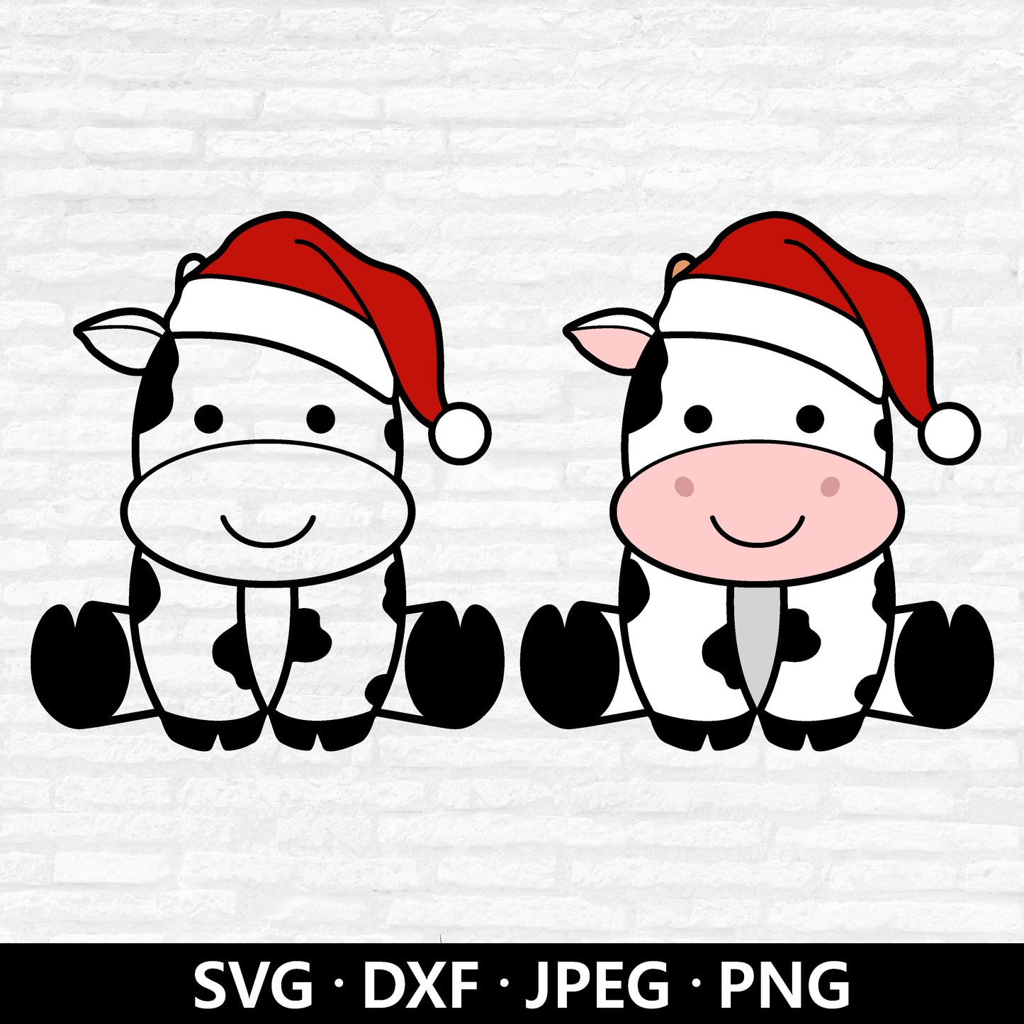 Christmas Cow SVG, Cow with Santa hat SVG, Xmas Ornament Cow Clipart, Baby Cute Cow Outline PNG, Christmas shirt Cut files Digital Download