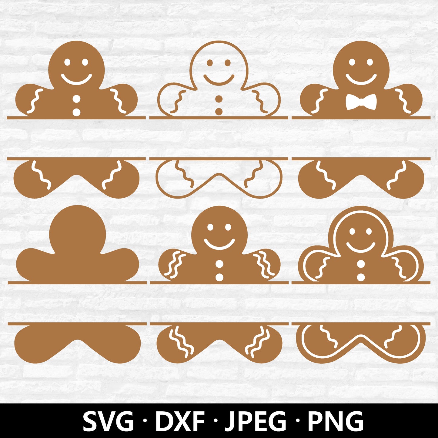 Gingerbread Monogram Svg, Christmas Svg, Gingerbread Man Clipart, Xmas SVG, Split Monogram SVG, Gingerbread Name Frame Digital Download