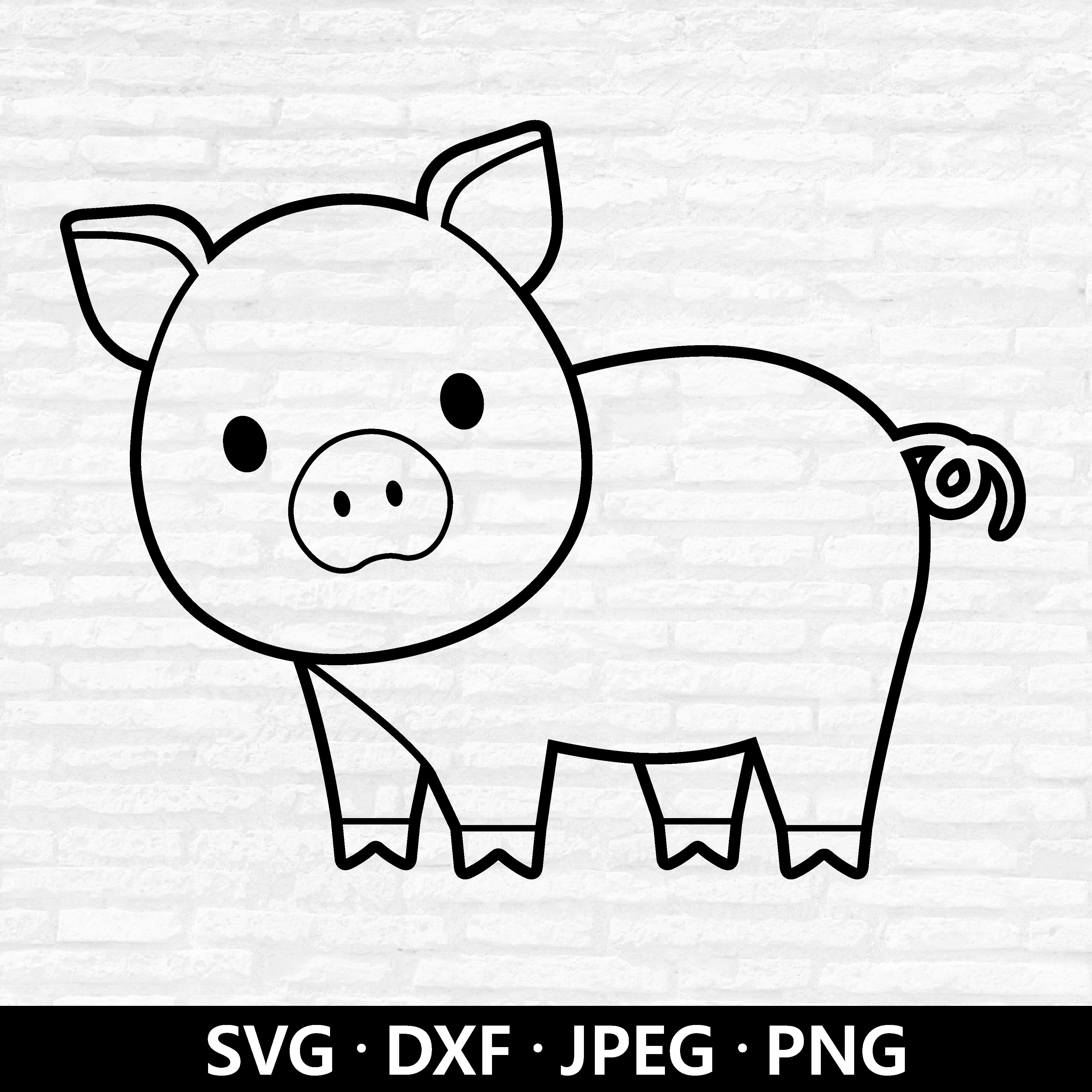 Pig Outline SVG, Baby Pig Cutting file, Cute Pig Vector, Animal Dxf fi ...