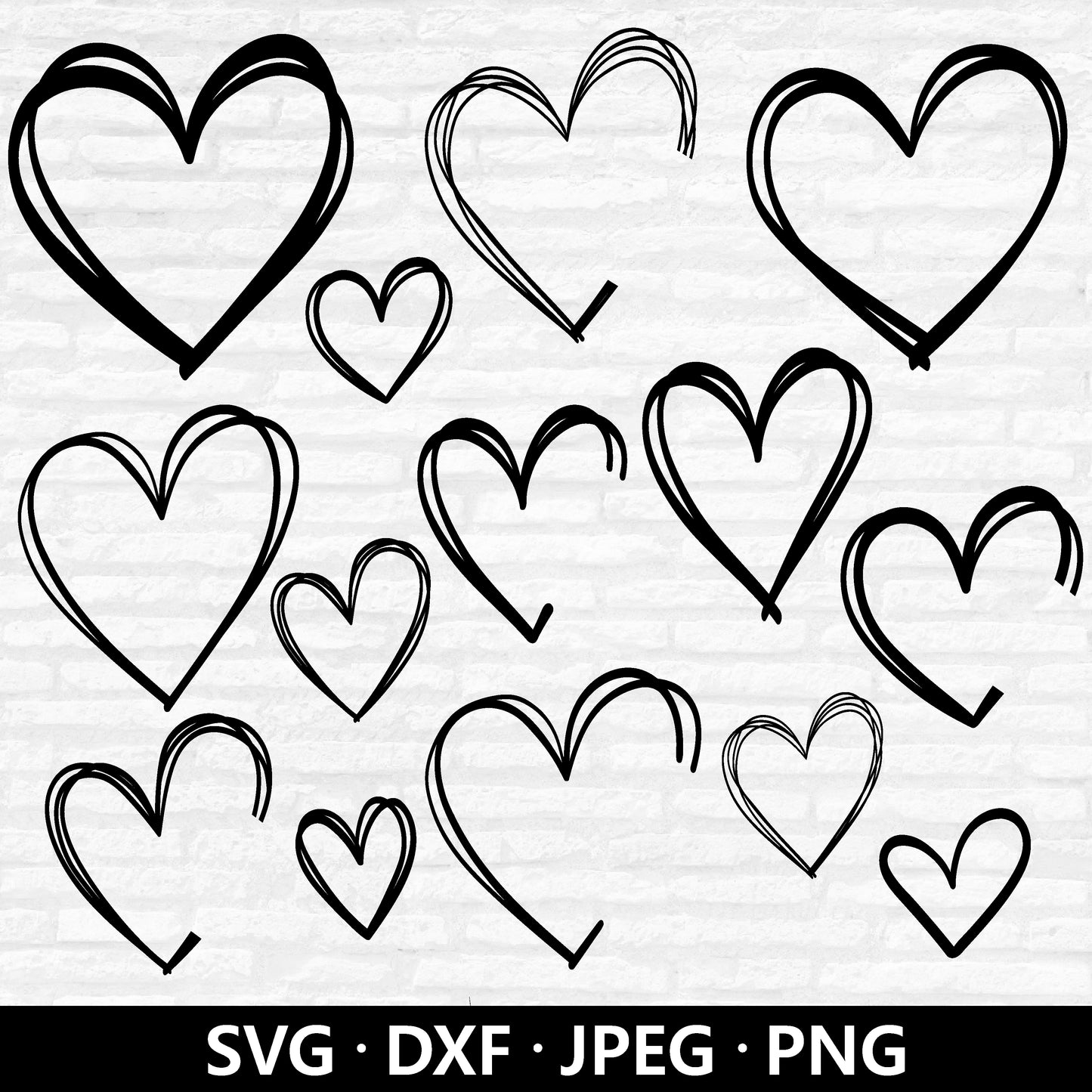 Doodle Heart SVG Bundle, Heart Clipart, Hand-drawn Heart Vector, Valentine Heart, Open Heart PNG, Love Name Frame Cut Files Digital Download