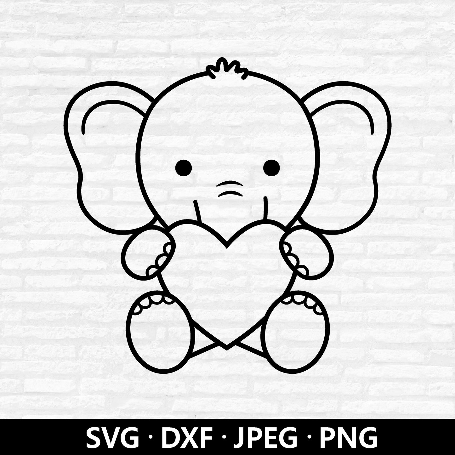 Elephant with Heart SVG, Valentine Elephant Vector, kids Elephant shirt PNG, Elephant clipart, Cute Elephant Cut files Digital Download