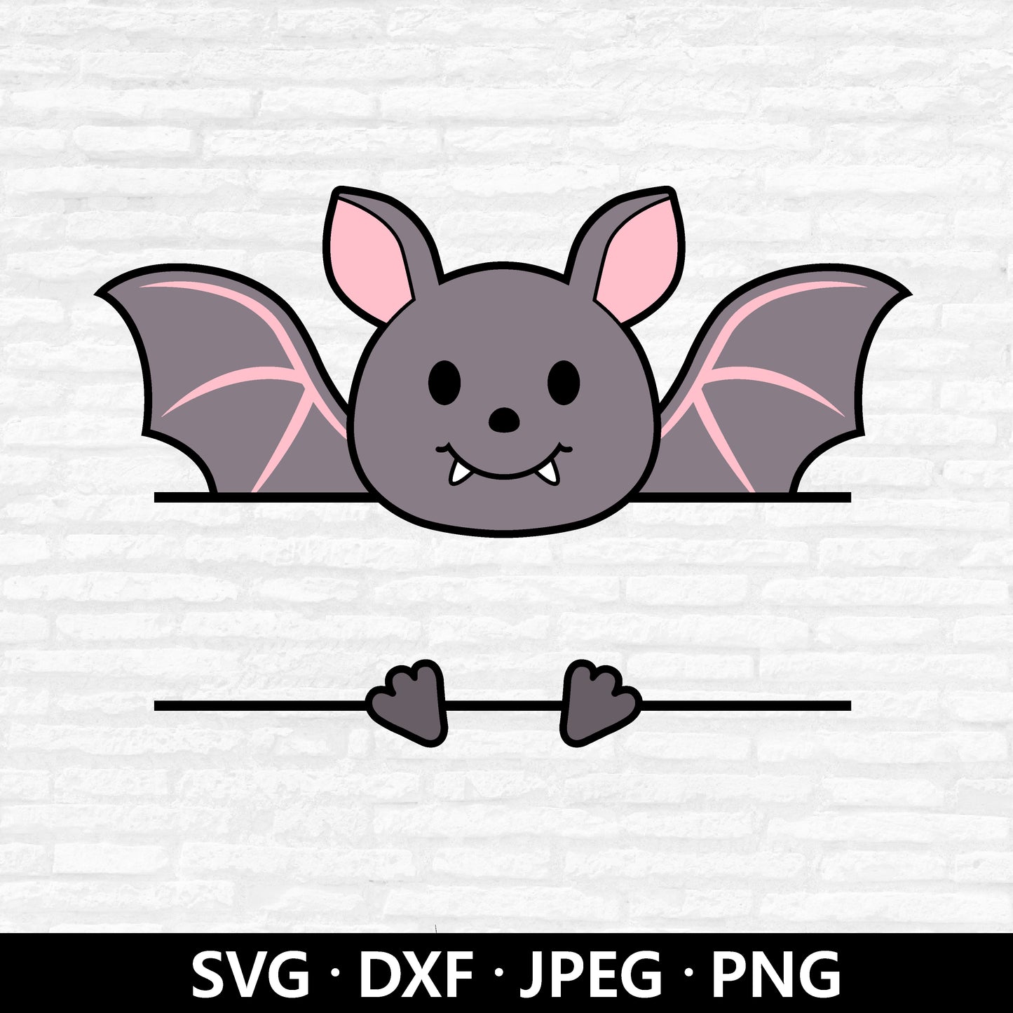 Bat Monogram SVG, Halloween Clipart, Flying Bat Vector, Cute Bat PNG, Split Monogram DXF, Halloween Name Frame Cut files Digital Download