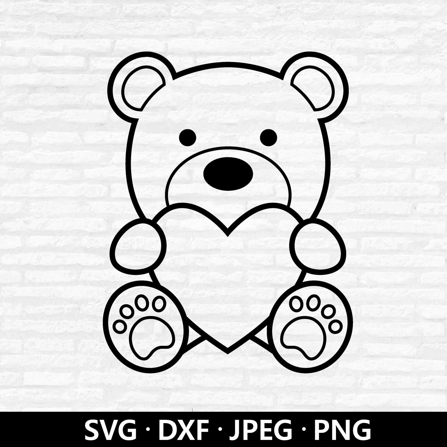 Bear with Heart SVG, Valentine's Day Animal Clipart, Cute Bear Outline Vector, Valentine Gift, Valentines Bear Cut files Digital Download