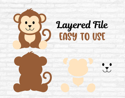 Cute Monkey SVG, Baby Monkey Vector, Layered files, Monkey Clipart, Jungle animals SVG, Cute Animal Monkey Cut Files Digital Download