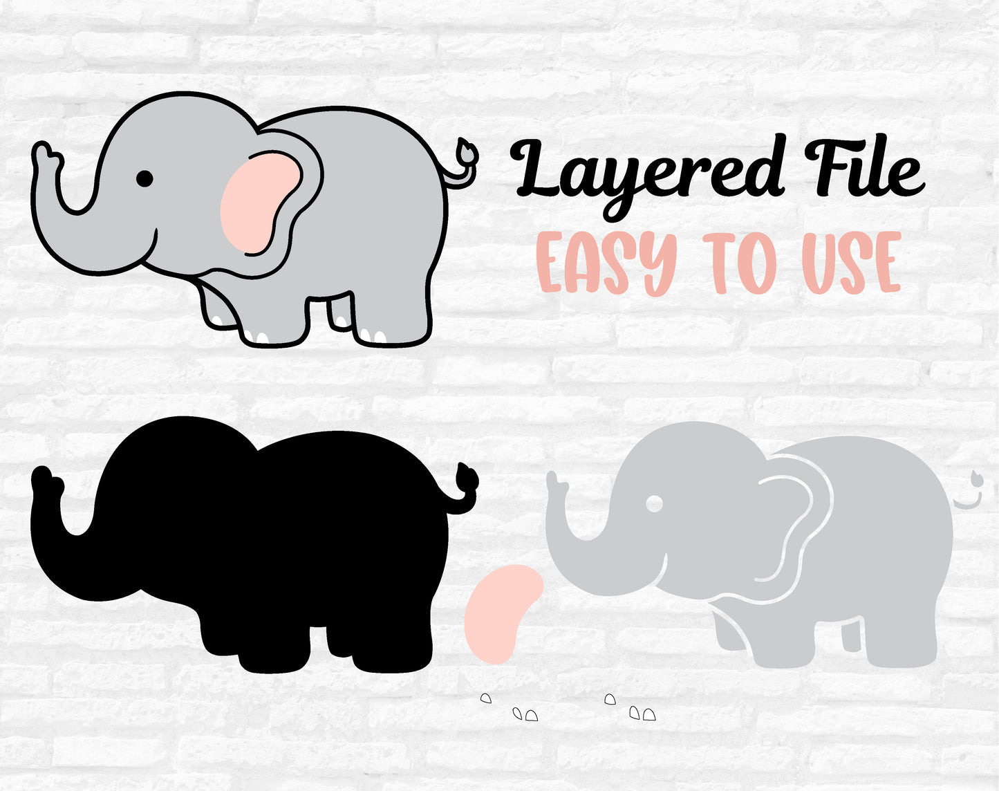 Baby Elephant SVG, Elephant Layered file, Cute animals clipart, Baby Shower Svg, Jungle Animal Svg, Elephant cut files Digital Download