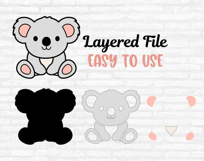 Cute Koala SVG, Koala Clipart, Jungle Animal SVG, Koala Vector, Cute Animals SVG, Koala Outline files, Koala Cutting Files Digital Download