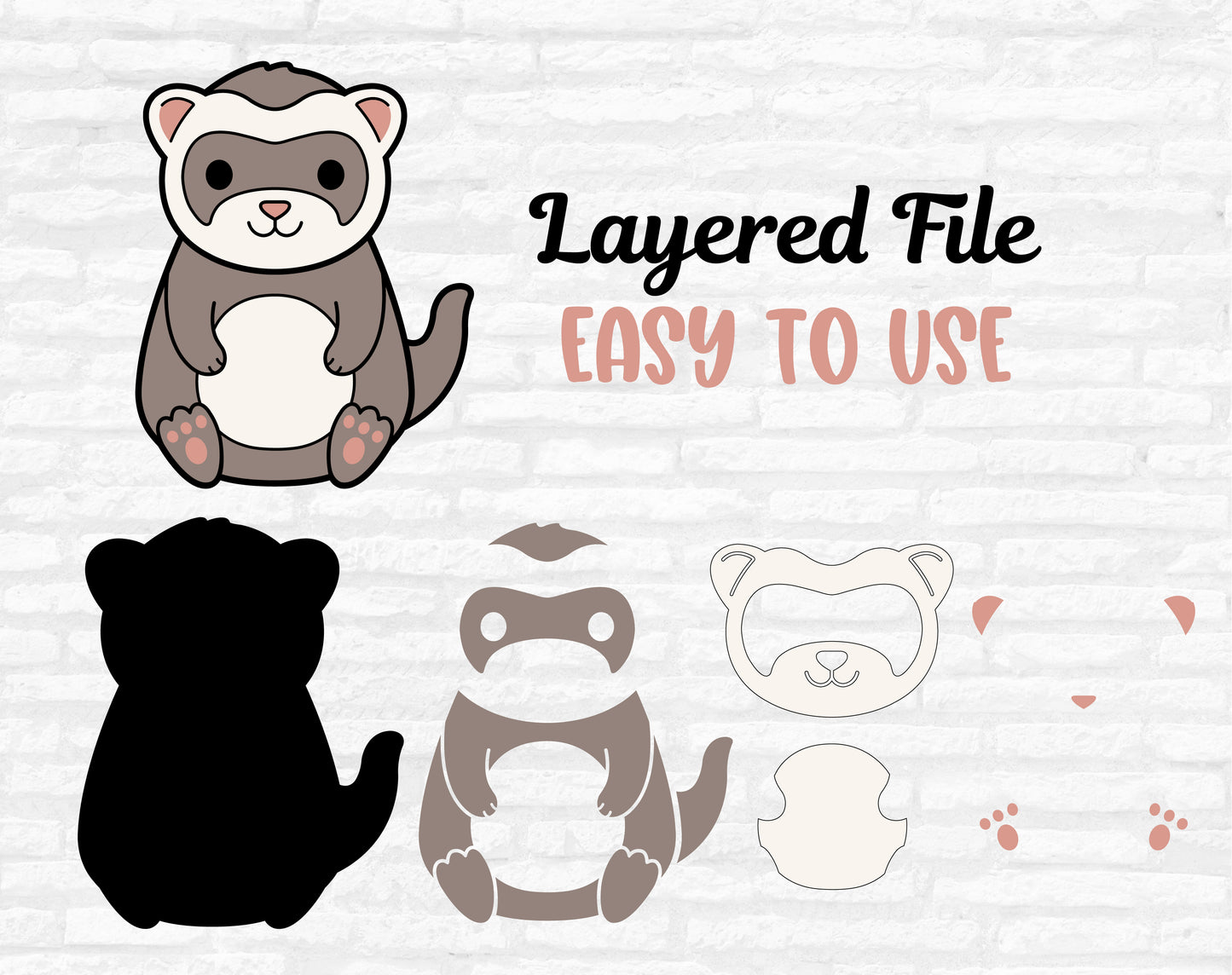 Cute Ferret SVG, Ferret Clipart, Forest animal cutting file, Cute Animals Outline, Ferret Vector, Kawaii Ferret cut files Digital Download