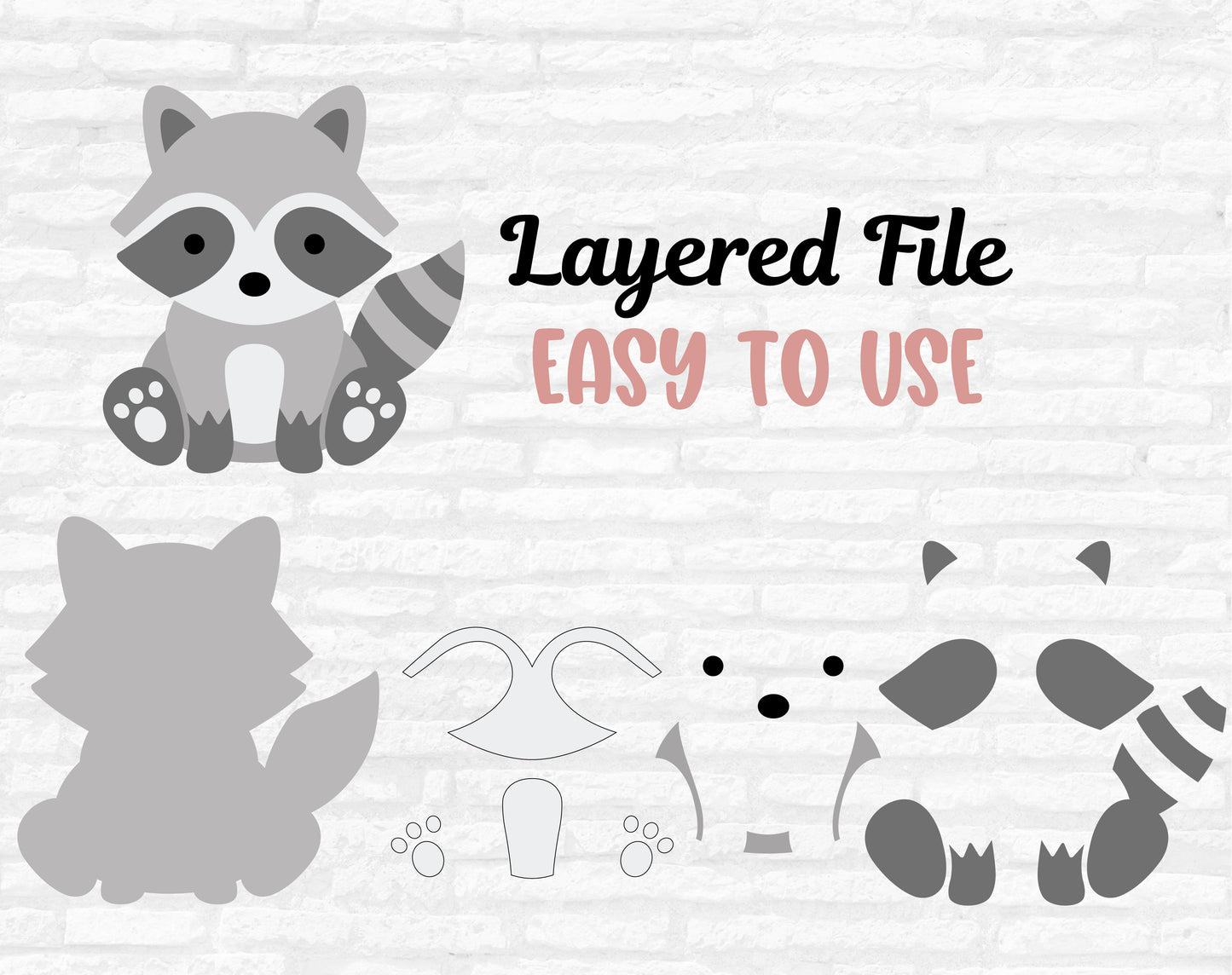 Baby Raccoon SVG, Woodland Animals Svg, Cute Raccoon SVG, Raccoon Vector, Raccoon layered file, Cute Animals Cut files Digital Download