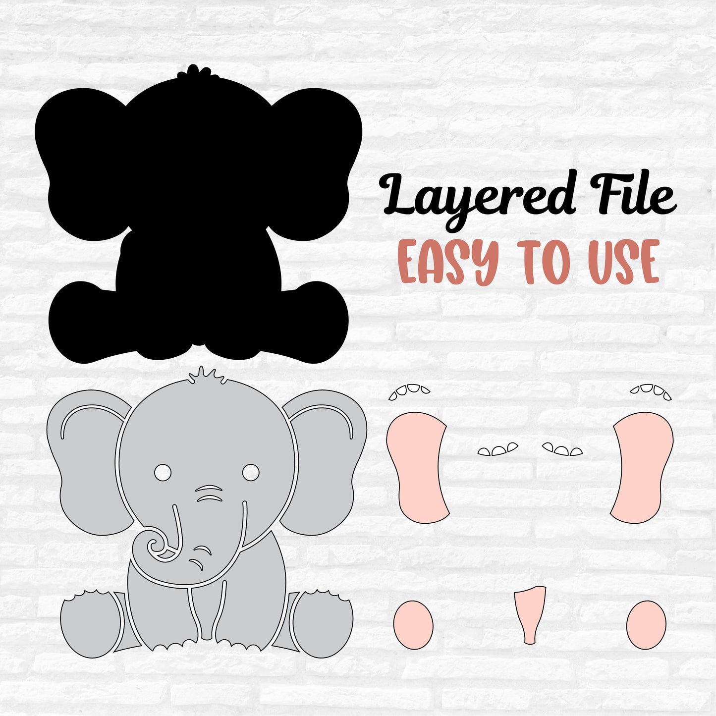 Baby Elephant SVG, Cute Elephant Girl cut file, Elephant Outline Clipart, Baby Shower Shirt, Kawaii Animal Cutting files Digital Download