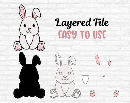 Easter Bunny Svg, Baby Rabbit Clipart, Woodland Animals Vector, Rabbit Svg, Easter Bunny Outline, Bunny layered cut files Digital Download