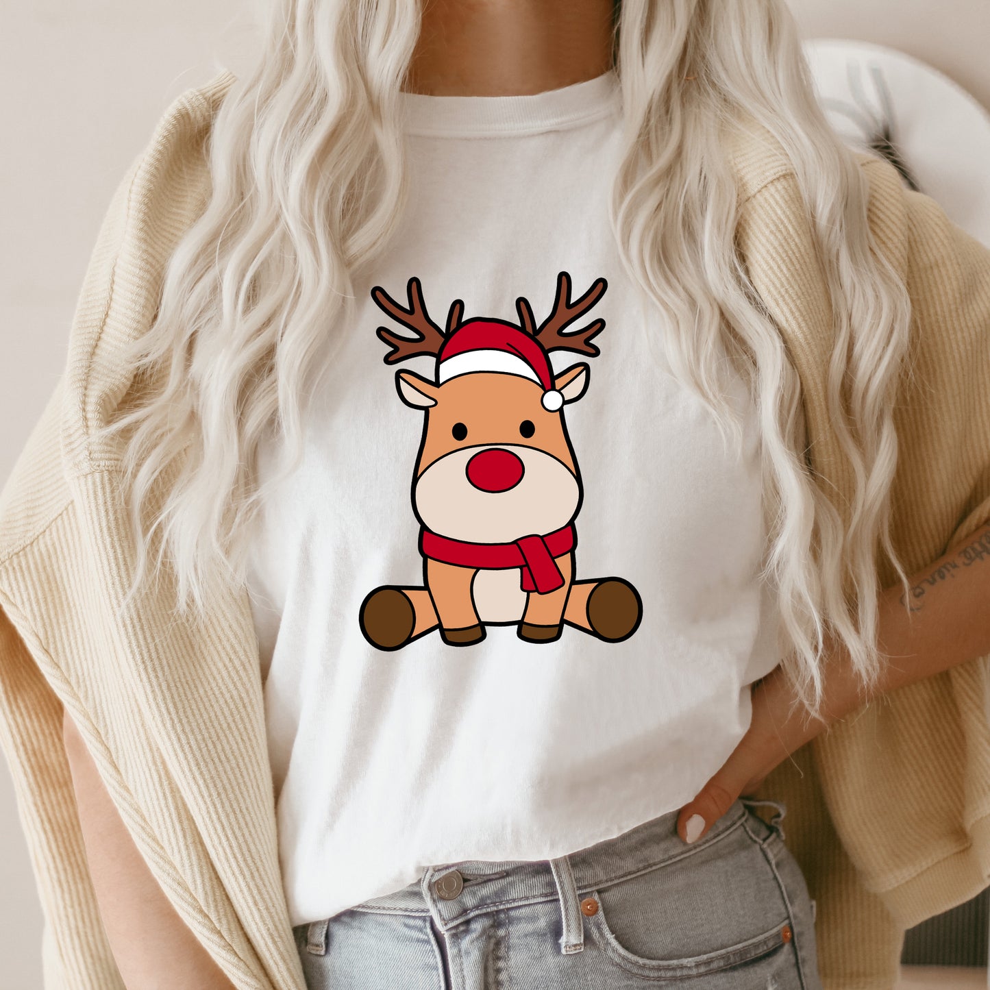 Christmas Reindeer SVG, Reindeer Santa Hat Dxf, Cute Reindeer Clipart, Christmas Shirt PNG, Holiday Cutting File , Reindeer Cut Files Digital Download