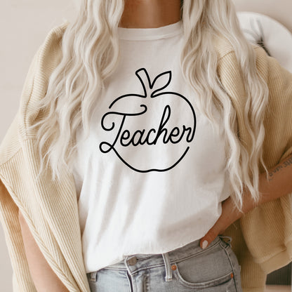 Teacher Apple SVG, Teacher Clipart, Back To School, Teacher Hand drawn letter, Apple clipart, Teacher Shirt Cut files Digital Download