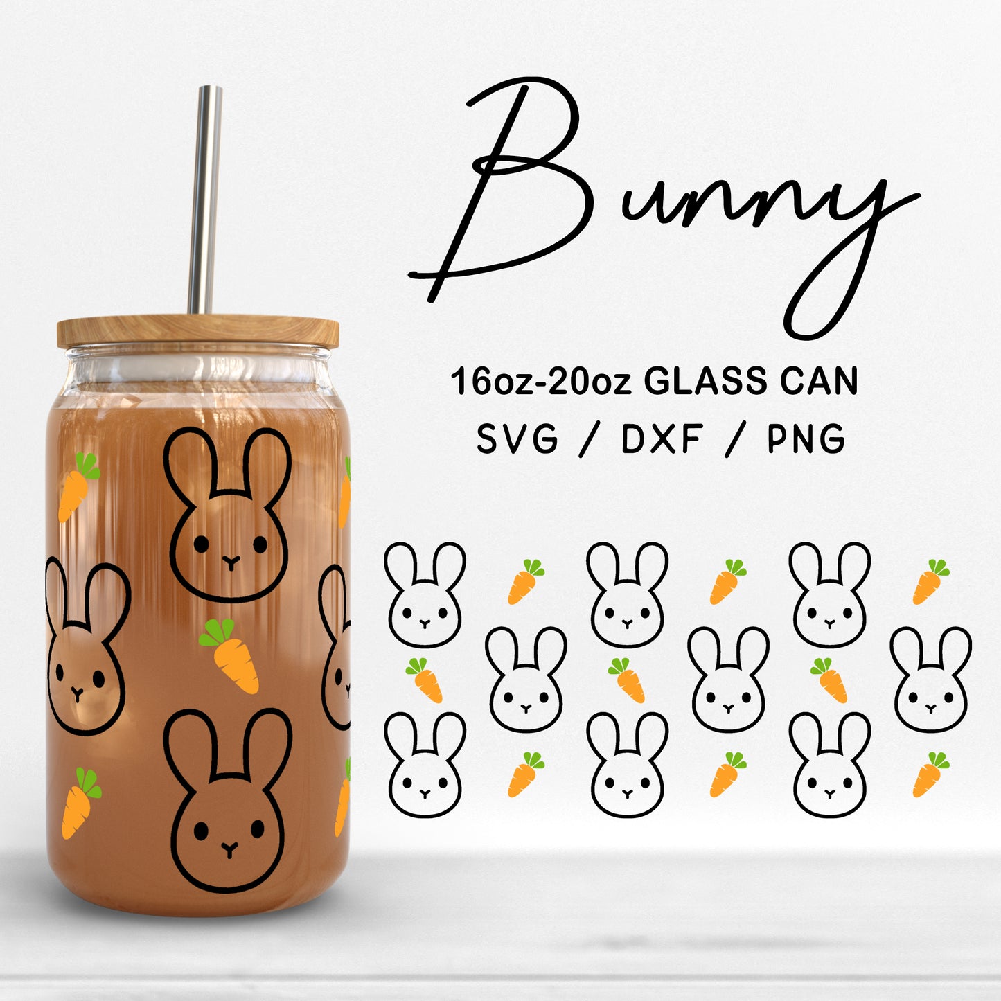 Glass 16oz | 20oz Bunny Svg Files, Easter Bunny SVG, Carrot Svg, Easter Rabbit Glass SVG, Bunny Pattern Glass Can Cut file Digital Download