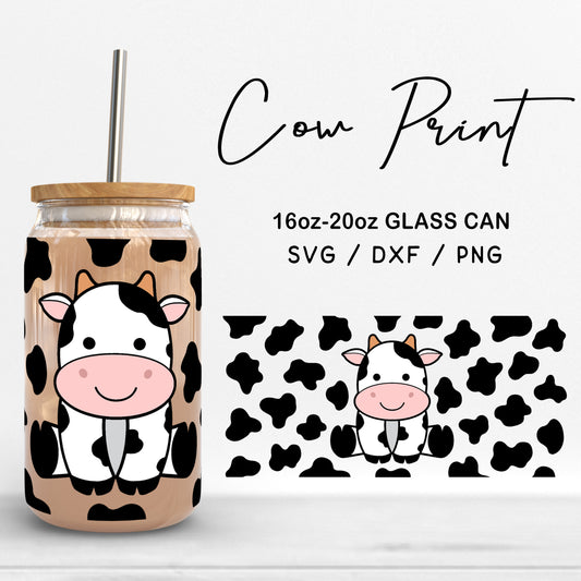 Glass 16oz | 20oz Cow Print Svg Files, Cute Cow cut file, Animal Print Svg, Baby cow cutting file, Cow Pattern Glass wrap Digital Download