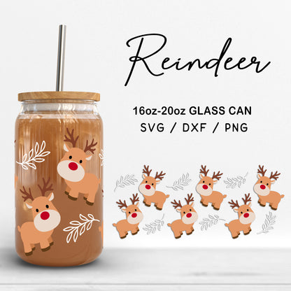 Glass 16oz | 20oz Reindeer Svg Files, Christmas Can Glass Wrap, Holiday SVG, Reindeer Cut file, Winter deer Print Glass Digital Download