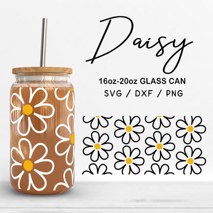 Glass 16oz | 20oz Daisy Svg Files, Daisy Glass Wrap, Floral Clipart, Flower Pattern Glass SVG, Daisy Print Glass Cut Files Digital Download