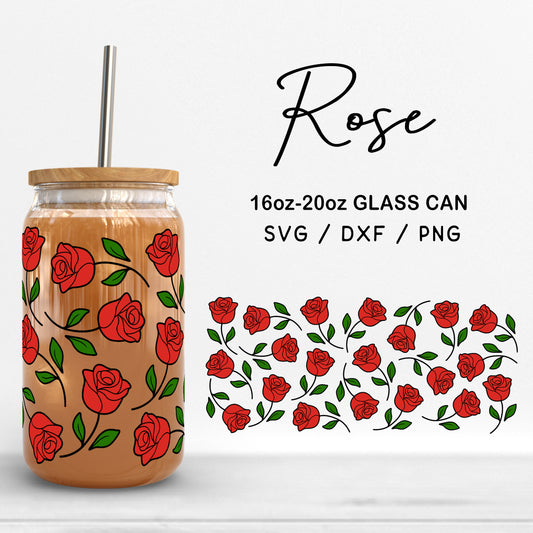 Glass 16oz | 20oz Rose Svg Files, Rose Glass Wrap Cut Files, Floral Clipart, Rose Print DXF, Rose Flower Pattern SVG Digital Download