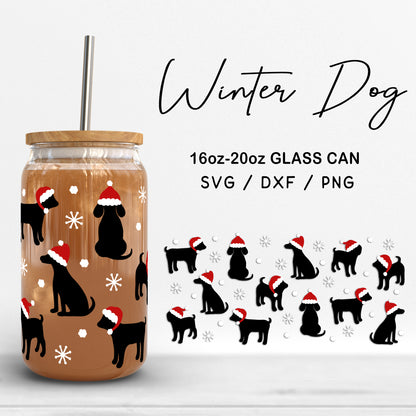 Glass 16oz | 20oz Winter Dog Svg Files, Christmas Clipart, Cute Dog Pattern Svg, Xmas Svg, Santa hat Dog Glass Cut Files Digital Download