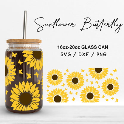 Glass 16oz | 20oz Sunflower Butterfly Svg Files, Sunflower Glass Wrap, Butterfly Clipart, Sunflower Butterflies Print SVG Digital Download