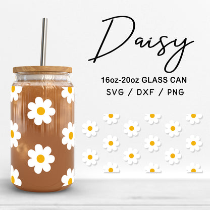 Glass 16oz | 20oz Daisy Svg Files, Daisy Glass Wrap, Floral Clipart, Flower Pattern Glass SVG, Daisy Print Glass Cut Files Digital Download