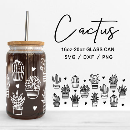 Glass 16oz | 20oz Cactus Svg Files, Cactus Print Glass Svg, Botanical Clipart, Cactus Pattern Glass Can Wrap Cut Files Digital Download