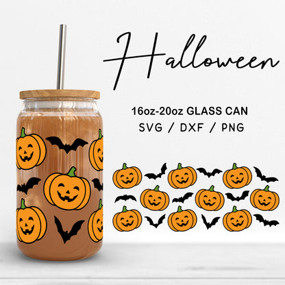 Glass 16oz | 20oz Halloween SVG Files, Pumpkin Face Can Glass Wrap, Halloween Bats Clipart, Spooky Pattern Glass Cut files Digital Download