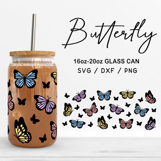 Glass 16oz | 20oz Butterfly Svg Files, Butterflies Print Svg, Butterfly Clipart, Butterfly Pattern Glass Wrap  cut files Digital Download