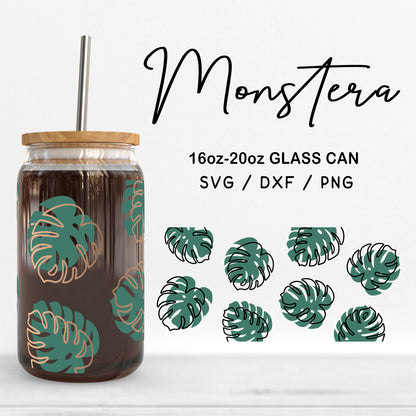 Glass 16oz | 20oz Monstera Svg Files, Tropical Svg, Botanical Clipart, Tropical Leaf Cut Files, Montera Leaves Pattern Svg Digital Download