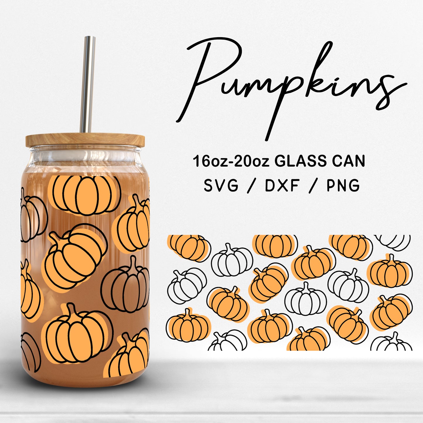 Glass 16oz | 20oz Pumpkins Svg Files, Pumpkin Can Glass Wrap, Halloween Svg, Pumpkin Clipart, Pumpkins Pattern Glass SVG Digital Download