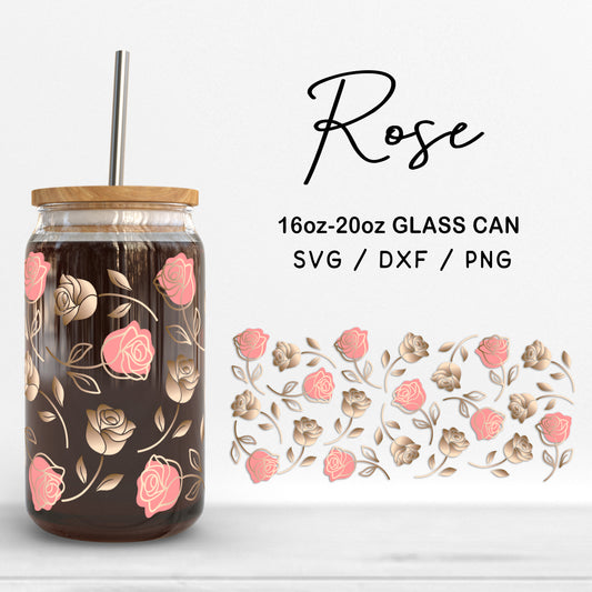 Glass 16oz | 20oz Rose Svg Files, Rose Glass Wrap Cut Files, Floral Clipart, Rose Print DXF, Rose Flower Pattern SVG Digital Download