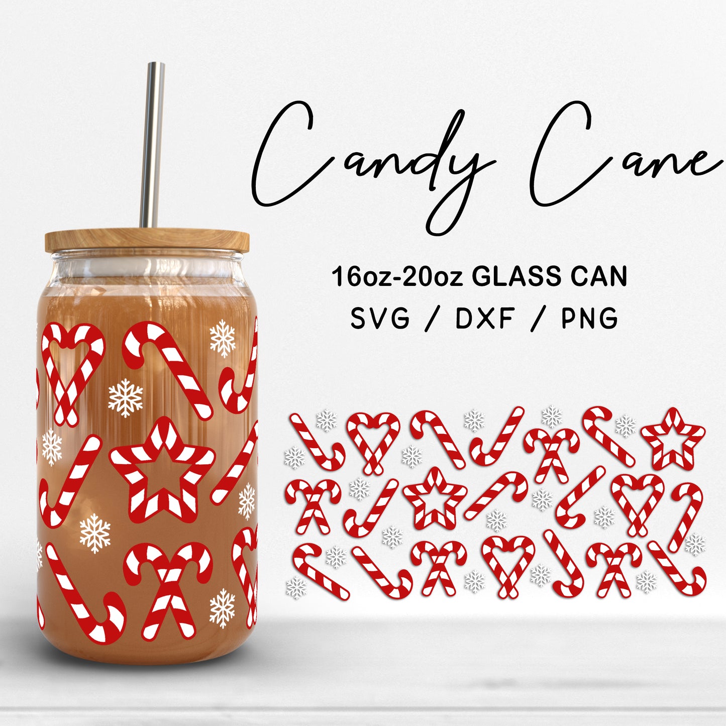 Glass 16oz | 20oz Candy Cane Svg Files, Christmas Candy Can Glass Wrap, Winter Holiday SVG, Christmas Glass Cut files Digital Download