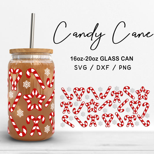 Glass 16oz | 20oz Candy Cane Svg Files, Christmas Candy Can Glass Wrap, Winter Holiday SVG, Christmas Glass Cut files Digital Download