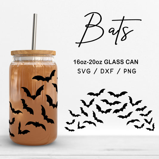 Glass 16oz | 20oz Bats Svg Files, Halloween Bats Can Glass Wrap SVG, Flying Bats Clipart, Bats Pattern Glass Cut files Digital Download