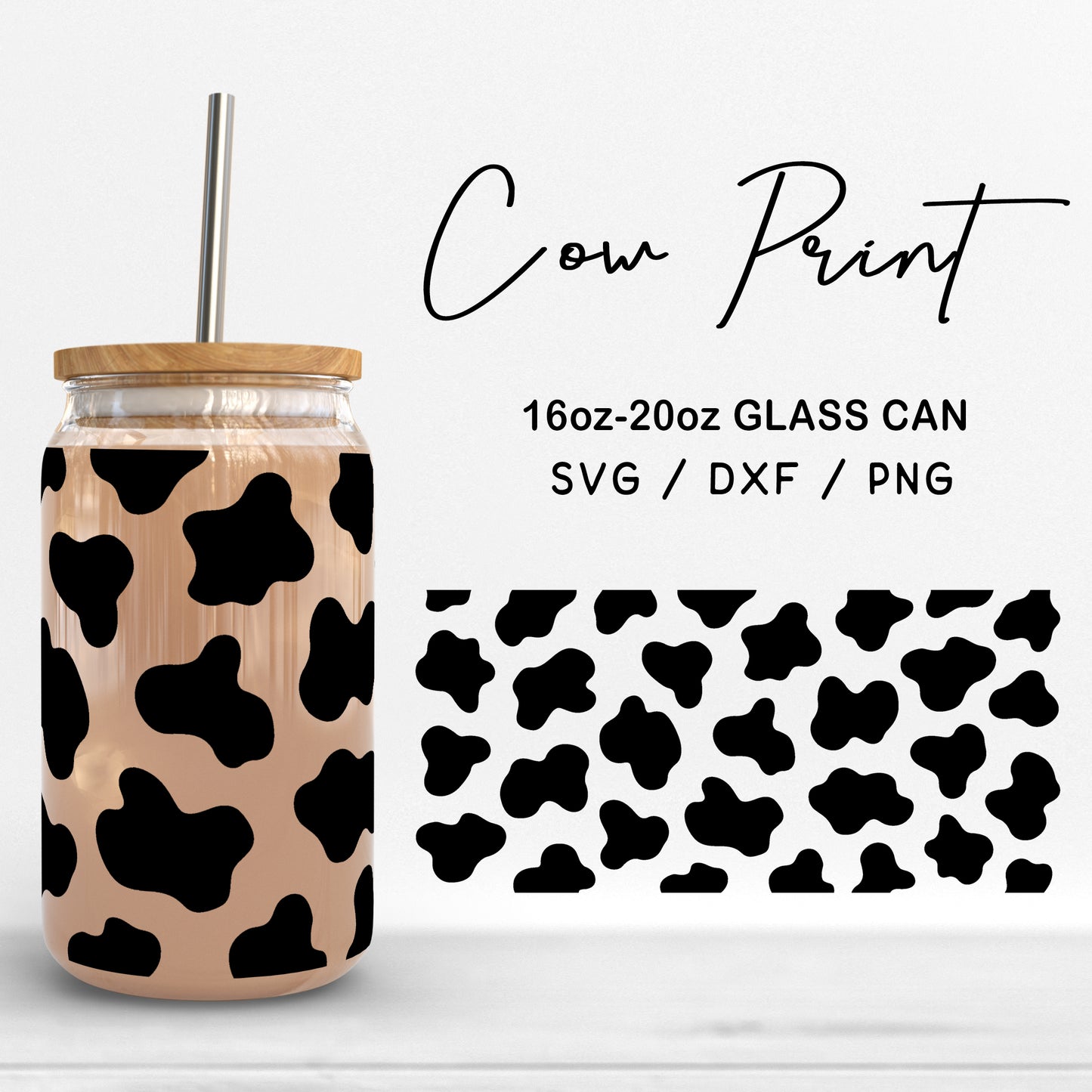 Glass 16oz | 20oz Cow Print Svg Files, Cow Can Glass SVG, Farm Animal Print Glass Wrap Svg, Cow Pattern Glass Cut Files Digital Download