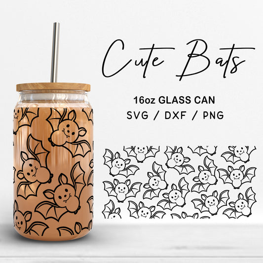 Glass 16oz Cute Bats Svg Files, Halloween Bat Pattern Glass Wrap PNG, Bats Clipart, Spooky Vibe SVG, Flying Bat Glass Cut Files Digital Download