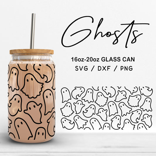 Libbey Glass 16oz | 20oz Ghosts Svg Files for Cricut, Halloween Can Glass Wrap SVG, Cute Ghost Svg, Ghost Digital File For Cricut Silhouette