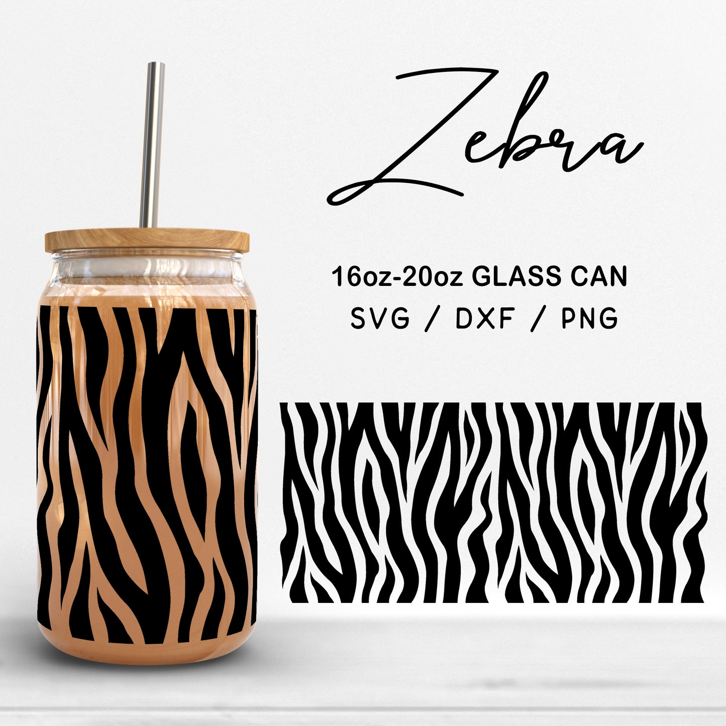 Glass 16oz | 20oz Zebra Print Svg Files, Animal Print Glass, Zebra Pattern Svg, Glass Can Wrap SVG, Zebra Glass Cut Files Digital Download