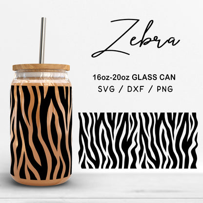 Glass 16oz | 20oz Zebra Print Svg Files, Animal Print Glass, Zebra Pattern Svg, Glass Can Wrap SVG, Zebra Glass Cut Files Digital Download