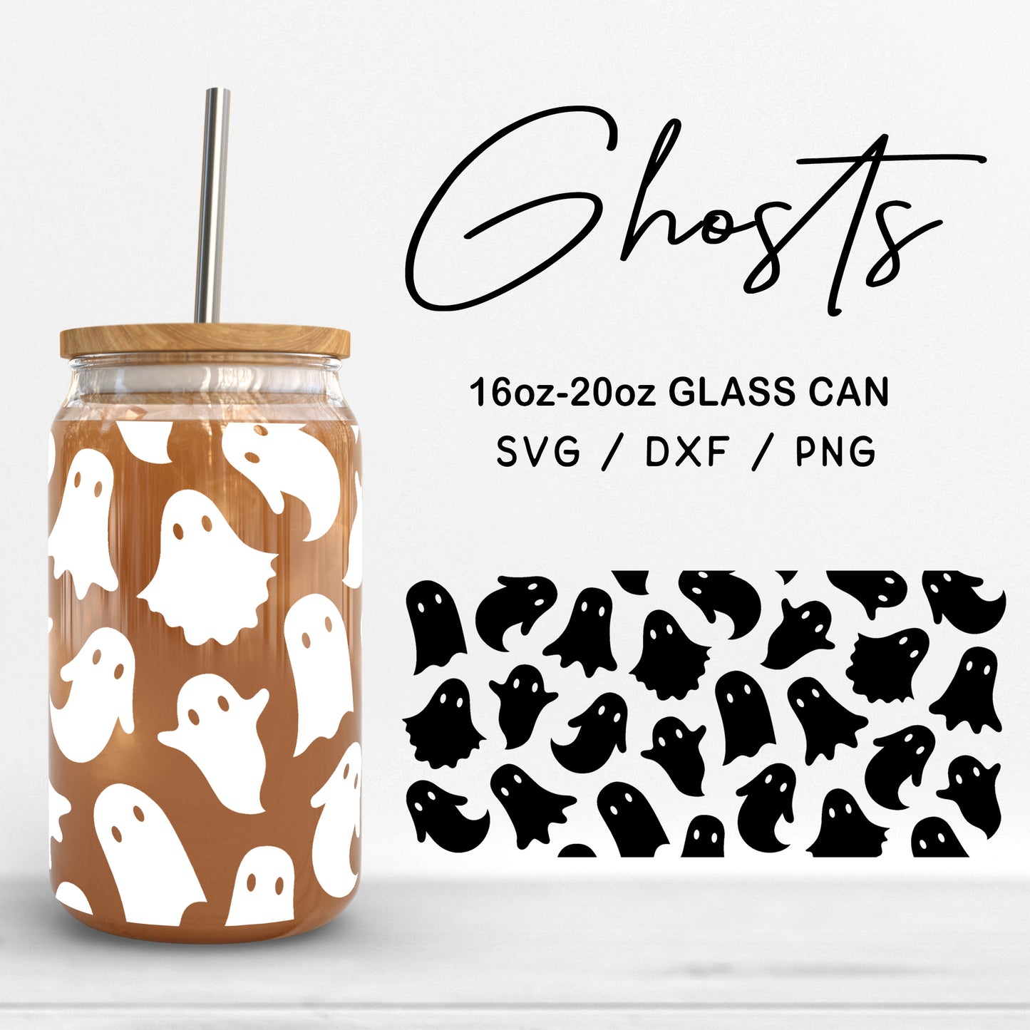 Glass 16oz | 20oz Ghosts Svg Files, Halloween Can Glass Wrap SVG, Ghosts Clipart, Cute Ghost Svg, Ghost Pattern Glass SVG Digital Download