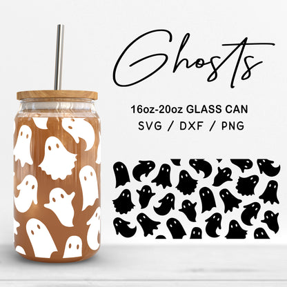 Glass 16oz | 20oz Ghosts Svg Files, Halloween Can Glass Wrap SVG, Ghosts Clipart, Cute Ghost Svg, Ghost Pattern Glass SVG Digital Download