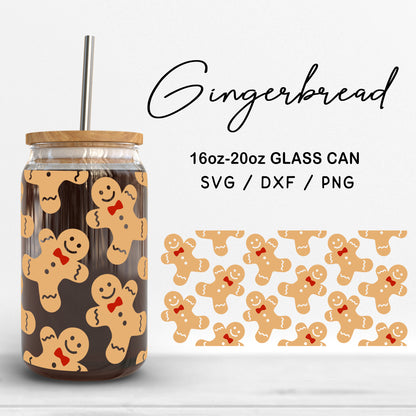 Glass 16oz | 20oz Gingerbread Svg Files, Christmas cookies Print Can Glass Wrap SVG, Cute Gingerbread Pattern Cut files Digital Download