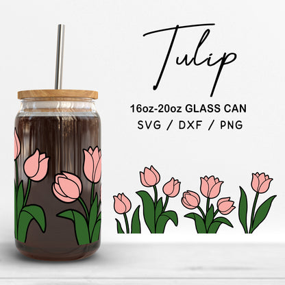 Glass 16oz | 20oz Tulip Svg Files, Tulip Glass Wrap, Floral Clipart, Flower Pattern Glass Wrap SVG, Tulip Print Cut Files Digital Download